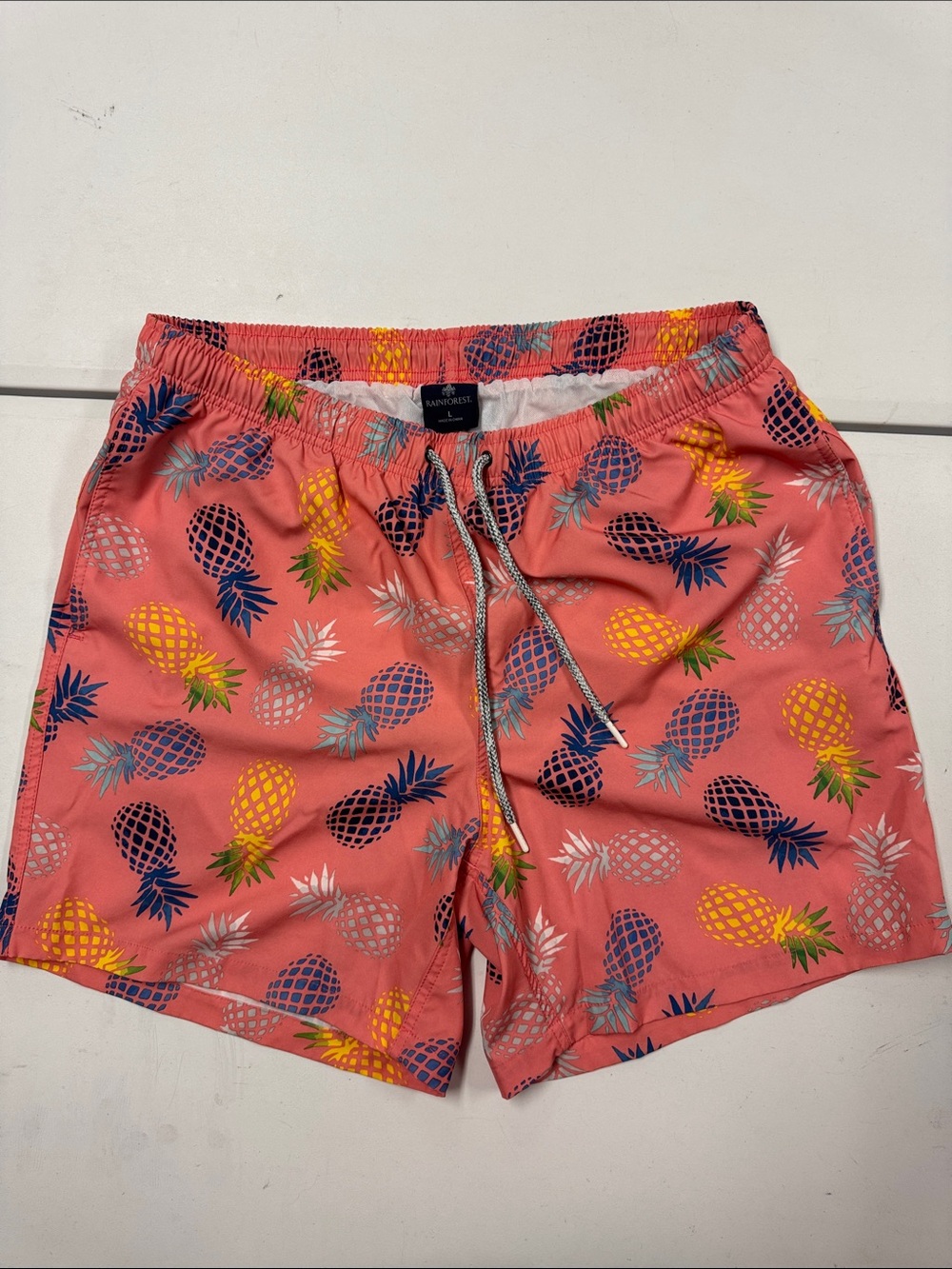 RAINFOREST Coral Pineapple-Print Swim Trunks